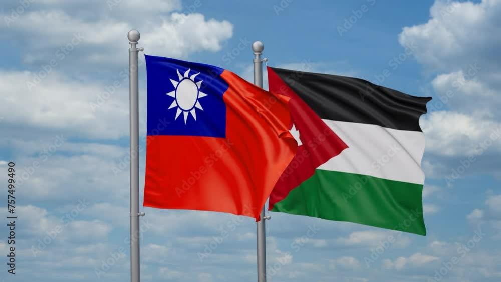 Jordan and Taiwan two flags waving together, looped video, two country relations concept Jordan and Taiwan two flags waving together, looped video, two country relations concept