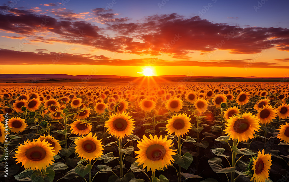 sunflower field at sunset