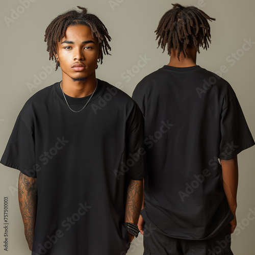 Black T-Shirt front and back, Mock up template for design print
