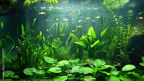 A beautiful planted tropical freshwater aquarium.