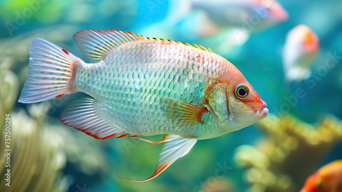 Close up of a tilapia fish in a tank. photo