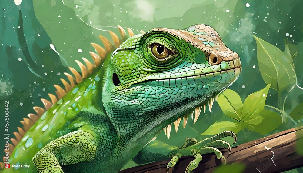 green iguana on a branch green iguana on a branch
