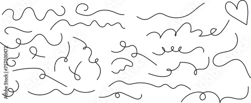 Calligraphy wavy line vector elements set. vector Illustration.