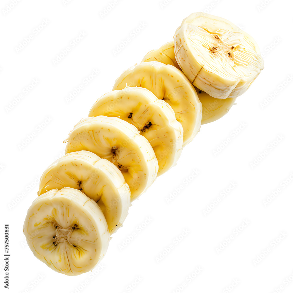 Sliced Ripe Bananas - Healthy Tropical Fruit Snack for Breakfast, Smoothies, or Desserts - Isolated on a Transparent Background