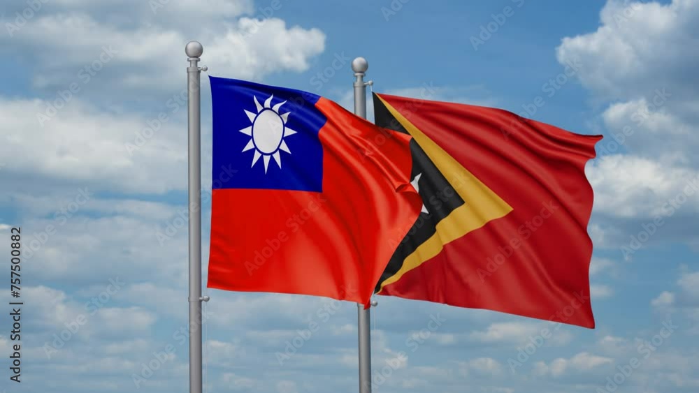East Timor and Taiwan two flags waving together, looped video, two country cooperation concept East Timor and Taiwan two flags waving together, looped video, two country cooperation concept