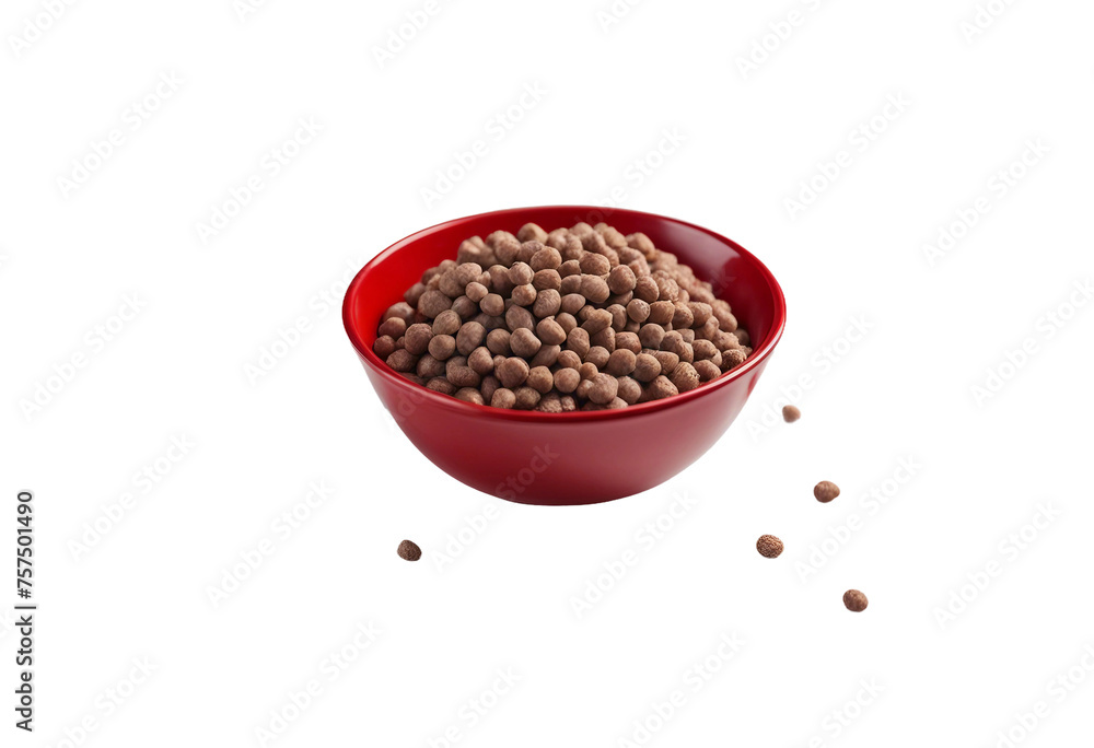 Dry cat food in a red bowl isolated on white background Dry cat food in a red bowl isolated on white background