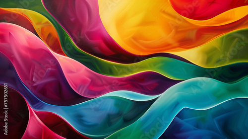 This image depicts a vibrant abstract art piece featuring swirling patterns of rich, bold colors that flow seamlessly into each other, creating a dynamic and visually captivating composition.