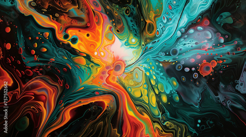  A mesmerizing abstract artwork showcases a whirlpool of vibrant colors and fluid patterns, evoking a sense of dynamic motion and energy.