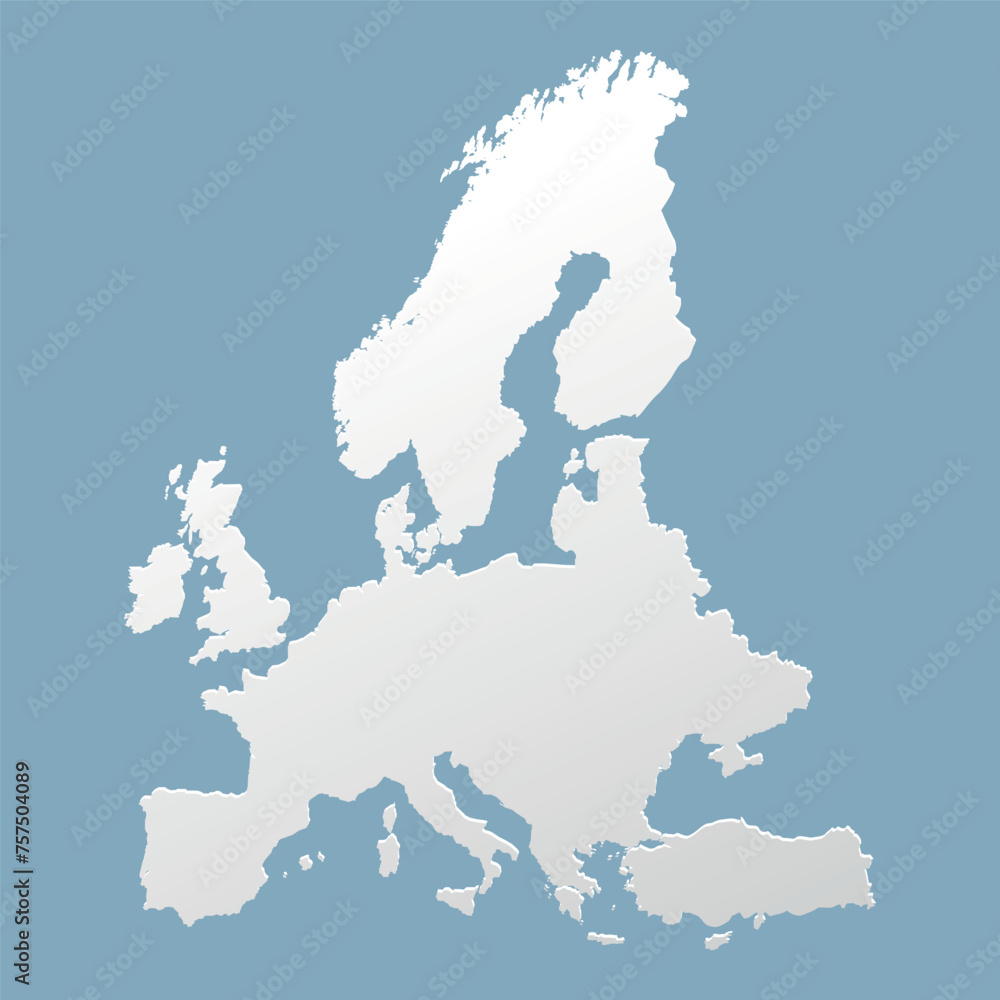Europe map, paper style. Europe continent map on blue background for presentations, poster, infographics.