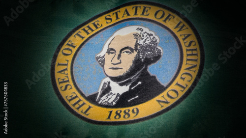 Washington State flag blowing with dark vignette background