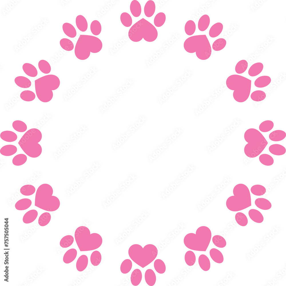 Pink animal paw print circle icon isolated on white background . Paw print circle for decoration . Vector illustration