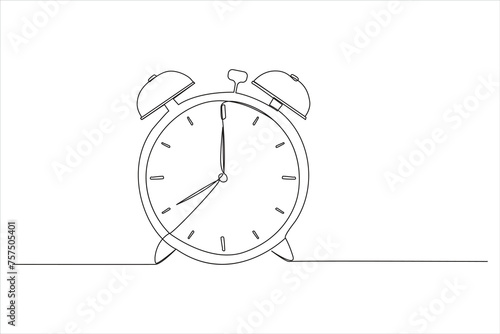 Continuous one line drawing of vintage alarm clock vector design. Single line art illustration on the theme of time