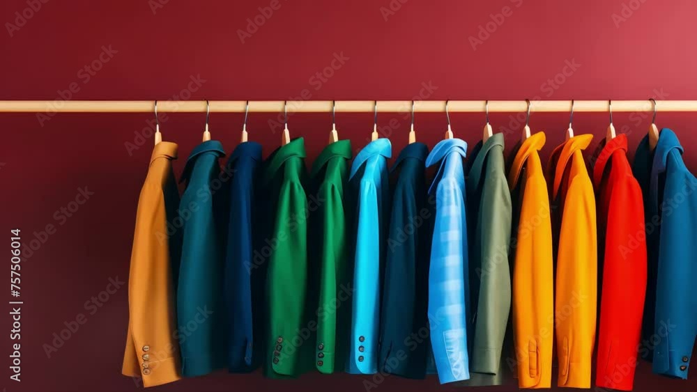 hanging in rows of brightly colored clothes sewn for the fall or winter season, Generative AI hanging in rows of brightly colored clothes sewn for the fall or winter season, Generative AI