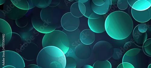 Seamless background with cyan transparent glowing circles. endless pattern with turquoise transparent bubbles in random order on dark background.