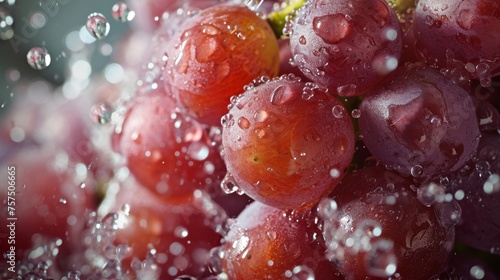Bunch of red grapes with water drops, close-up