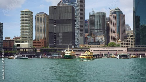 Sydney's iconic ferry to Circular Quay.  city scape downtown. public transport terminal, commuter life in Australia. photo