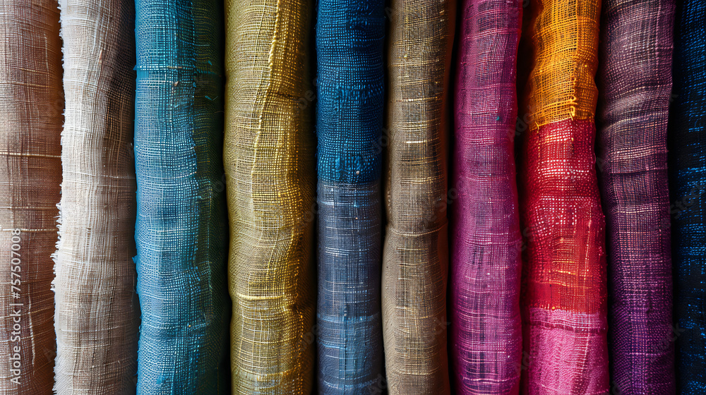 Image showcases variety in textiles with rich textures and colors, representing fashion and taste Image showcases variety in textiles with rich textures and colors, representing fashion and taste