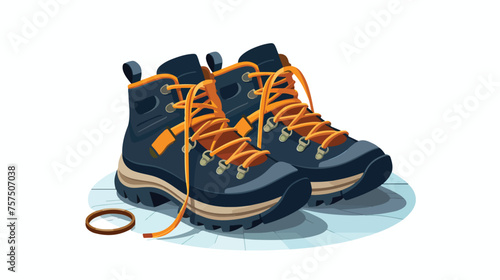 Flat icon A pair of hiking boots with a compass and