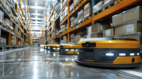 Autonomous ground vehicles in logistic centers enhance handling and speed efficiency. photo