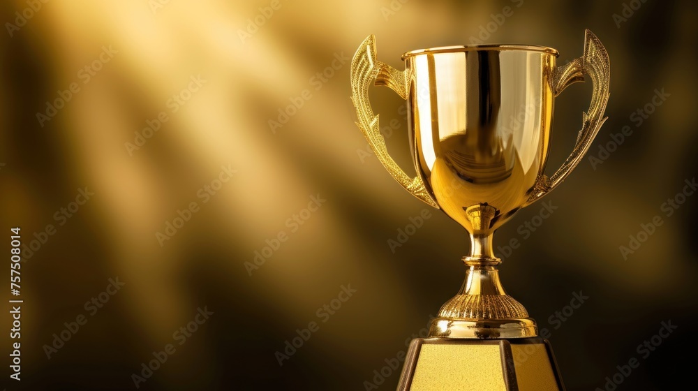 close up of golden trophy on the shinny background