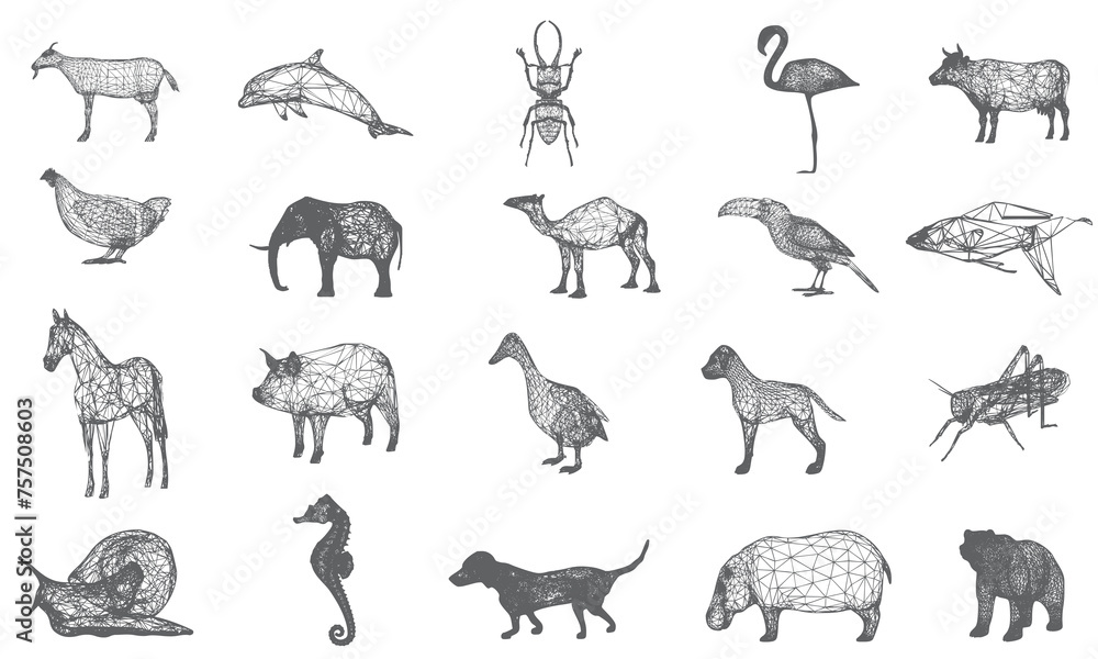 Polygonal animal icon collection - obrazy, fototapety, plakaty 