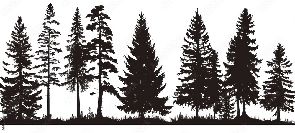 Obraz premium Forest trees silhouette. design template for logo, badges. Isolated white background.