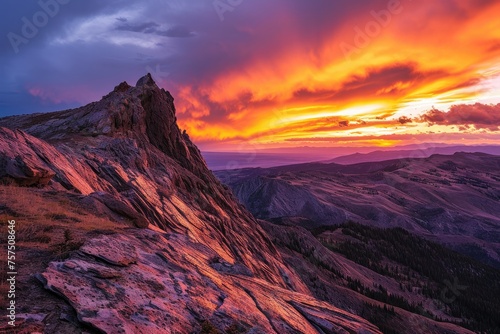 Rocky Mountain Ridge Against A Fiery Sunset