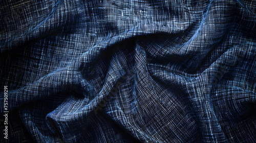 A striking image focusing on the unique crosshatch texture of a rich blue fabric, exuding elegance photo