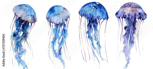 watercolor set illustration of jellyfish isolated on white background © Ibad