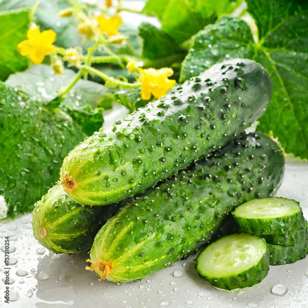 Cucumber Splendor: Macro Close-Up of Juicy Slices with Shadows by Firefly Cucumber Splendor: Macro Close-Up of Juicy Slices with Shadows by Firefly