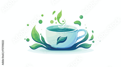 Flat icon A steaming cup of tea with a calming leaf