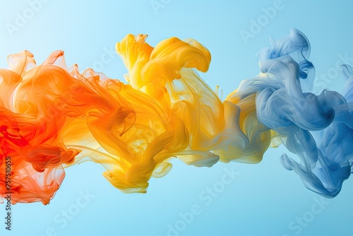 A colorful smoke trail with orange, yellow, and blue colors