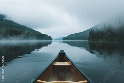 Canoeing on a serene, glassy lake photography © SaroStock