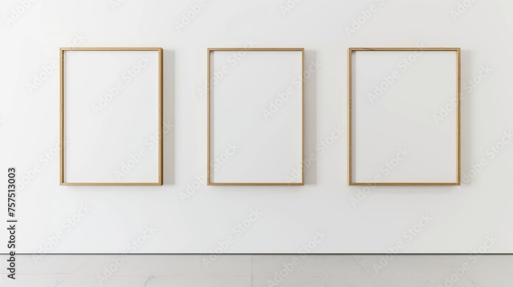 Picture frames on a white wall in a minimalist interior Picture frames on a white wall in a minimalist interior