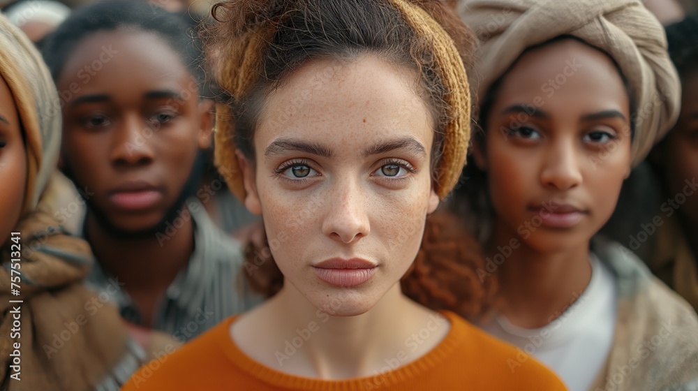 large mixed group of multicultural people look camera. women. large mixed group of multicultural people look camera. women.