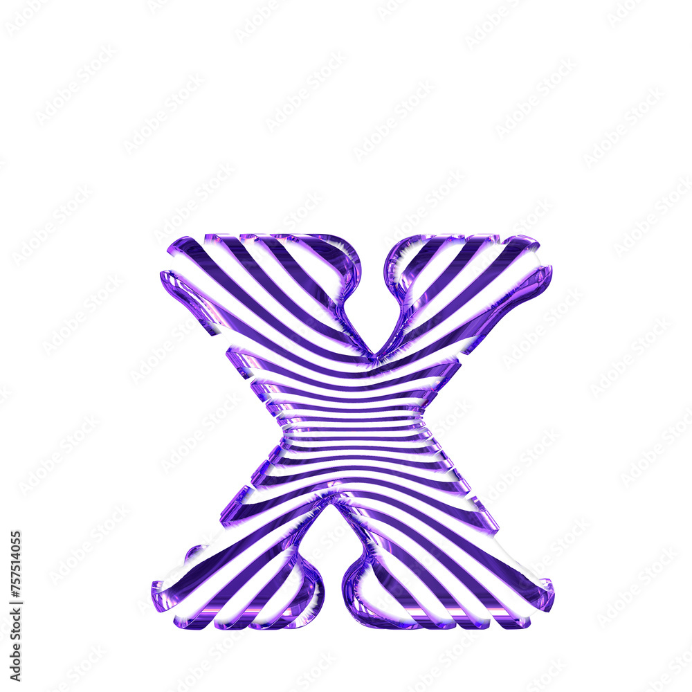 White symbol with purple ultra thin horizontal straps. letter x White symbol with purple ultra thin horizontal straps. letter x