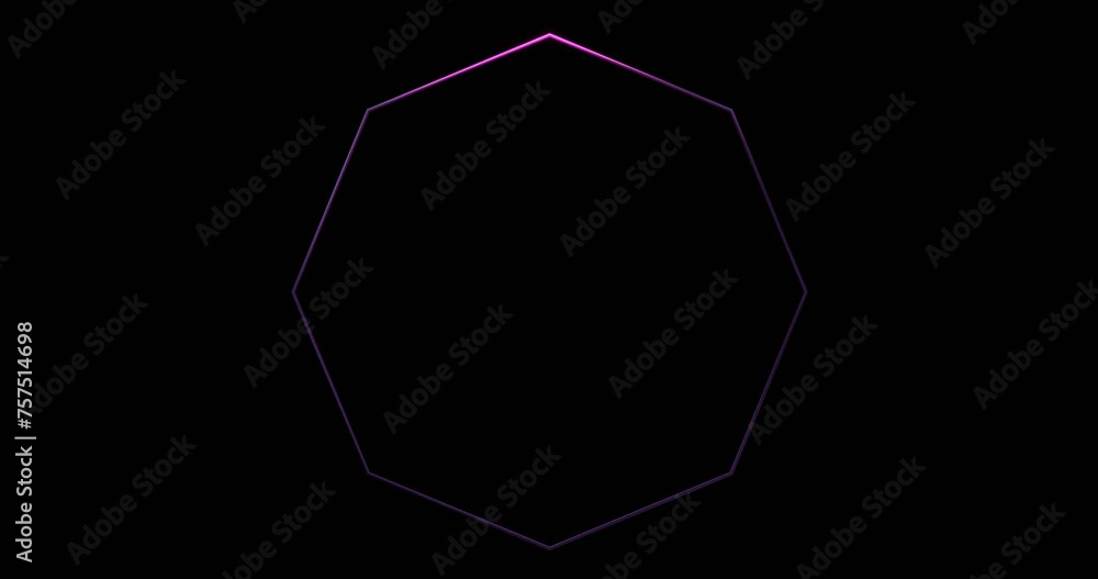 Polygonal frame with glowing neon line. Purple polygon illuminated by 3d render golden luminous line moving along perimeter for design and art Polygonal frame with glowing neon line. Purple polygon illuminated by 3d render golden luminous line moving along perimeter for design and art