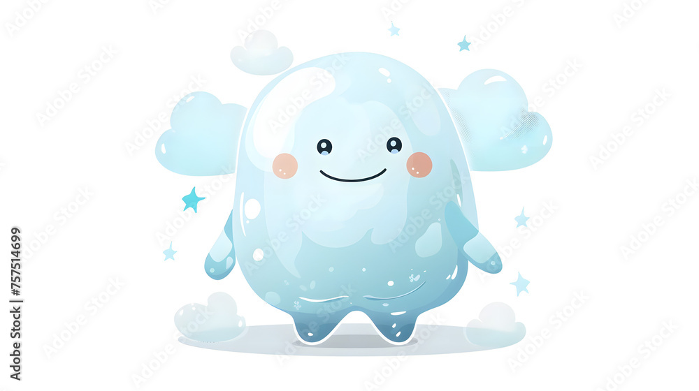 Illustration of a happy, blue, blob-shaped character with clouds and stars around it, portraying cheerfulness Illustration of a happy, blue, blob-shaped character with clouds and stars around it, portraying cheerfulness