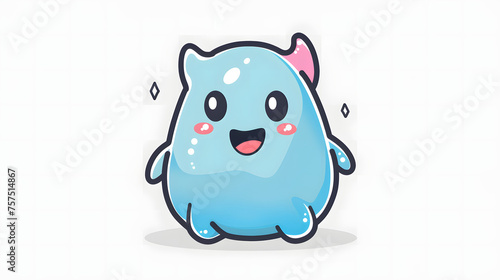 This cute and vibrant illustration showcases a delightful cartoon character with a soft blue tint and sparkling eyes