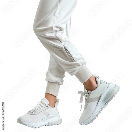 Legs in white pants and boots