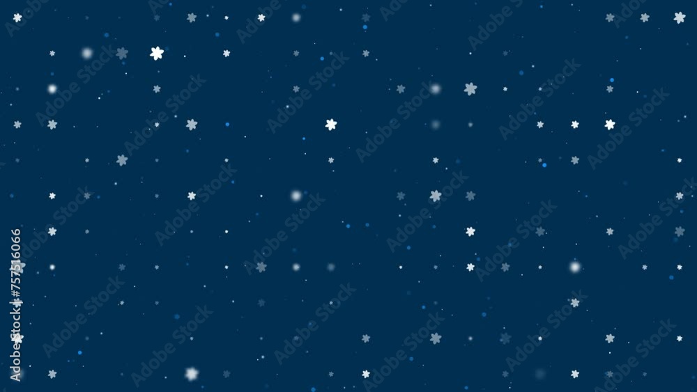 Template animation of evenly spaced narcissus flowers of different sizes and opacity. Animation of transparency and size. Seamless looped 4k animation on dark blue background with stars Template animation of evenly spaced narcissus flowers of different sizes and opacity. Animation of transparency and size. Seamless looped 4k animation on dark blue background with stars