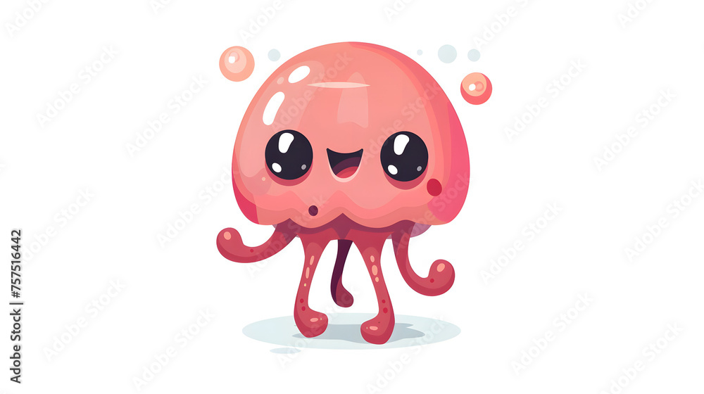 This image features a playful pink octopus with a big smile and bubbly background This image features a playful pink octopus with a big smile and bubbly background
