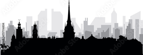 Photography Black cityscape skyline panorama with gray misty city buildings background of ST