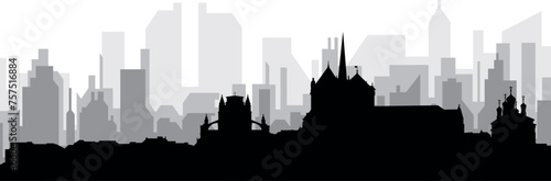 Black cityscape skyline panorama with gray misty city buildings background of GENEVA, SWITZERLAND