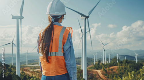 engineer with wind turbine renewable energy © Laura
