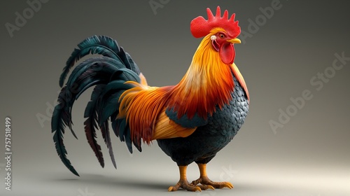 3d animal rooster on a plain background. Generative AI © Dzmitry
