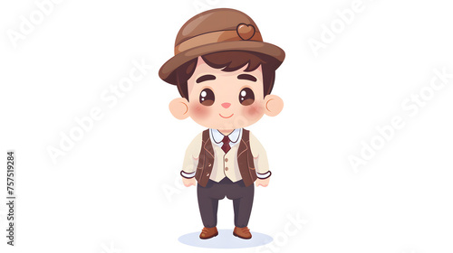 A gentile, vintage-inspired male character in classy outfit with traditional hat and suspenders photo
