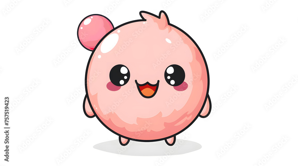 Adorable round pink character with bright eyes and flushed cheeks brings a smile to anyone's face Adorable round pink character with bright eyes and flushed cheeks brings a smile to anyone's face