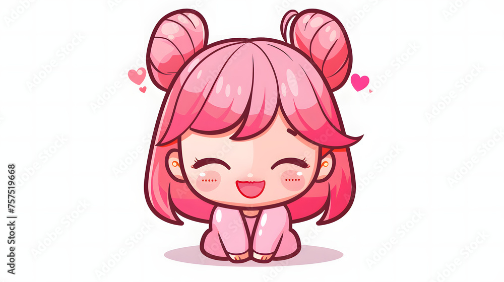 This image features a bubbly cartoon girl with pink hair in pigtails, and hearts floating around her, exuding happiness and love This image features a bubbly cartoon girl with pink hair in pigtails, and hearts floating around her, exuding happiness and love