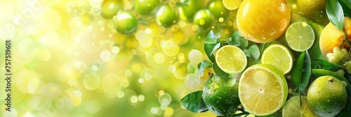 Fresh citrus fruits and grapes on a yellow bluured background with water droplets, concept helth and organic food, vitamin.
